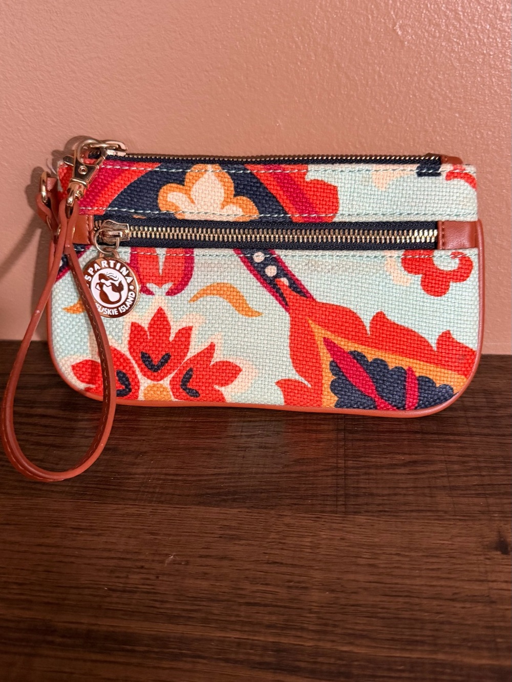 Spartina 449 Coral, Aqua & Navy Floral Wristlet
